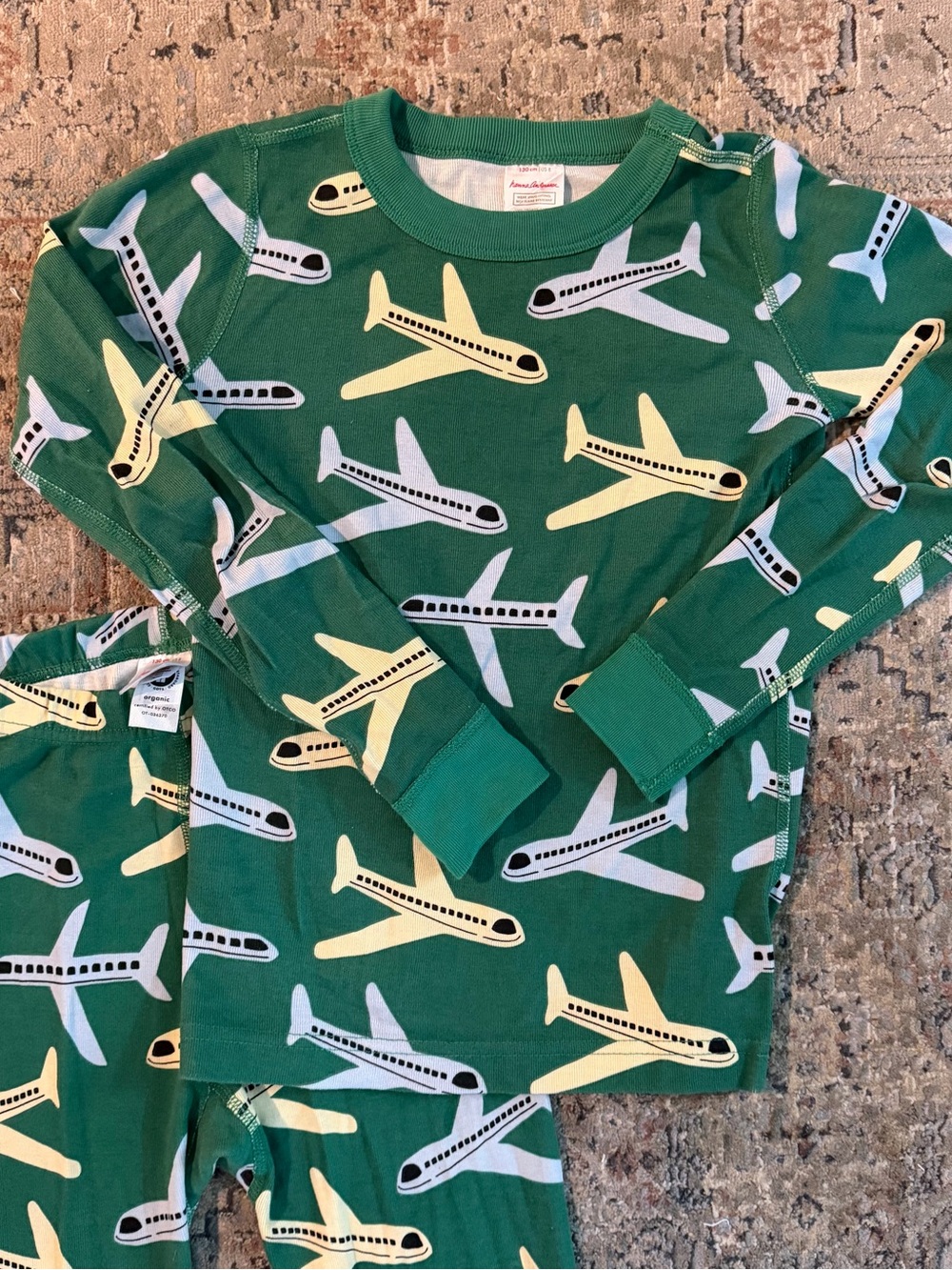 Hanna Andersson Green Airplane Print Kids Pajama Set - Picture 2 of 3